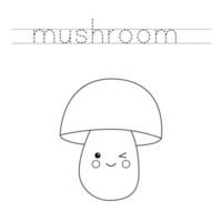 Trace the letters and color cute mushroom. Handwriting practice for kids. vector