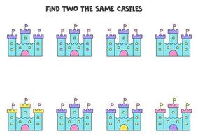 Find two identical castles. Educational game for preschool children. vector