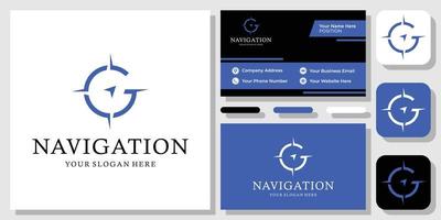 Initial Letter G Compass Adventure Navigation Map Arrow Logo Design with Business Card Template vector