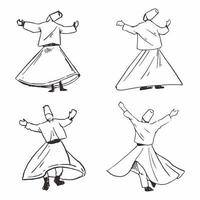 Dibujado a mano de danza derviche sufi giratoria aislada sobre fondo blanco. vector