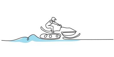 Continuous one single line of man playing snowmobile winter sport vector