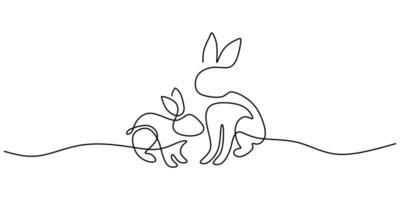 Continuous one single line of two cute rabbits vector