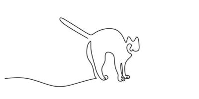 Continuous one single line of cute cat vector