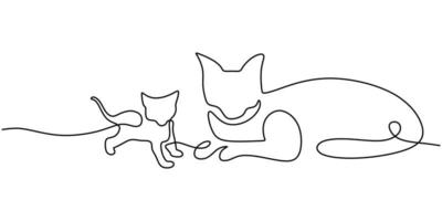 two happy cats silhouettes. Simple ink drawing sitting cats cute