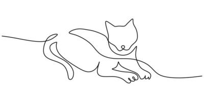 Continuous one single line of cute cat lying on the floor vector