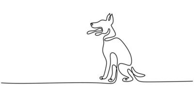 Continuous one single line of cute dog standing sticking tongue out vector