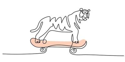 Continuous one single line of big tiger playing with snowboard vector