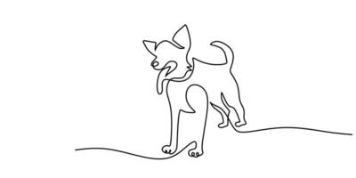 Continuous one single line of little dog sticking out his tongue vector