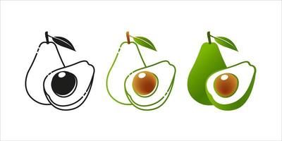 Coloque la fruta de aguacate entera y la mitad. logotipo vector icono de comida de aguacate. Ilustración de aguacate en estilo plano. ilustración vectorial.