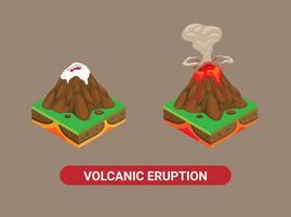 montaña de erupción volcánica. vector de ilustración de conjunto isométrico de desastre natural