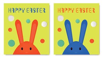 Happy Easter postcards. Greeting card with rabbit bunny head and colorful dots. 3d abstract volumetric design. Graphic elements for website. Cartoon vector illustration