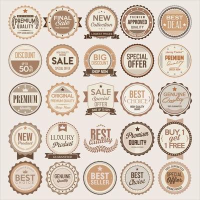 Collection of retro vintage badges and labels