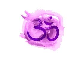 Om, Aum colorful symbol, purple watercolor style. Om ink icon Chinese Calligraphy. Samsara logo design. Vector isolated on white background