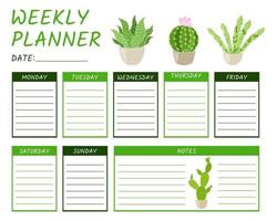linda plantilla de planificador semanal de calendario vector