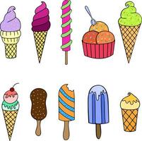 Doodle conjunto de helado vector