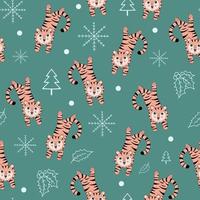 Cute tigers, hand-drawn background. Colorful seamless pattern with tigers. Decorative cute wallpaper suitable for printing. Overlapping background vector. vector
