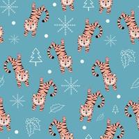 Cute tigers, hand-drawn background. Colorful seamless pattern with tigers. Decorative cute wallpaper suitable for printing. Overlapping background vector. vector
