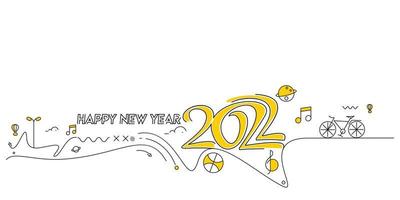 Happy New Year 2022 Text with travel world Design Patter, Vector illustration.