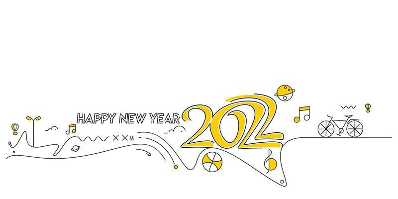 Happy New Year 2022 Text with travel world Design Patter, Vector illustration.