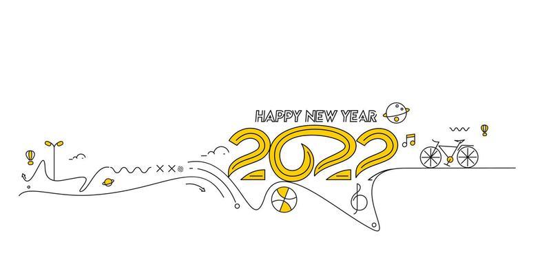 Happy New Year 2022 Text with travel world Design Patter, Vector illustration.