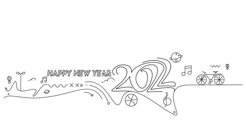 Happy New Year 2022 Text with travel world Design Patter, Vector illustration.