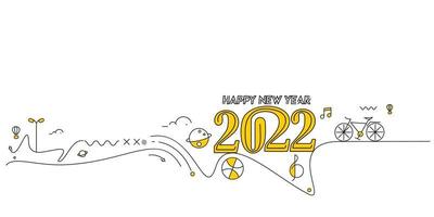 Feliz año nuevo 2022 texto con patrón de diseño de mundo de viajes, ilustración vectorial. vector