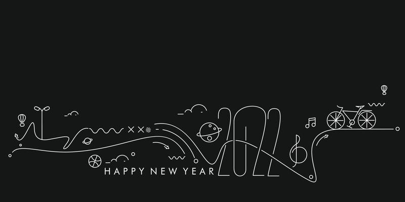 Happy New Year 2022 Text with travel world Design Patter, Vector illustration.