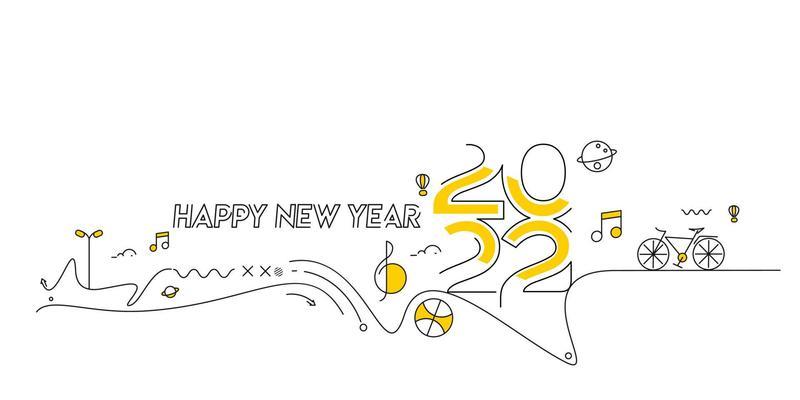 Happy New Year 2022 Text with travel world Design Patter, Vector illustration.