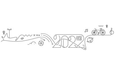 Happy New Year 2022 Text with travel world Design Patter, Vector illustration.