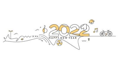 Happy New Year 2022 Text with travel world Design Patter, Vector illustration.