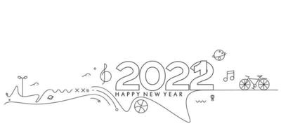 Feliz año nuevo 2022 texto con patrón de diseño de mundo de viajes, ilustración vectorial. vector