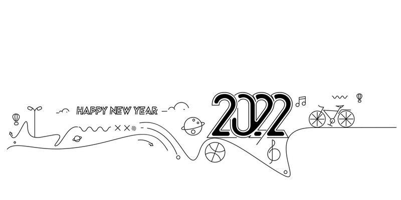 Happy New Year 2022 Text with travel world Design Patter, Vector illustration.