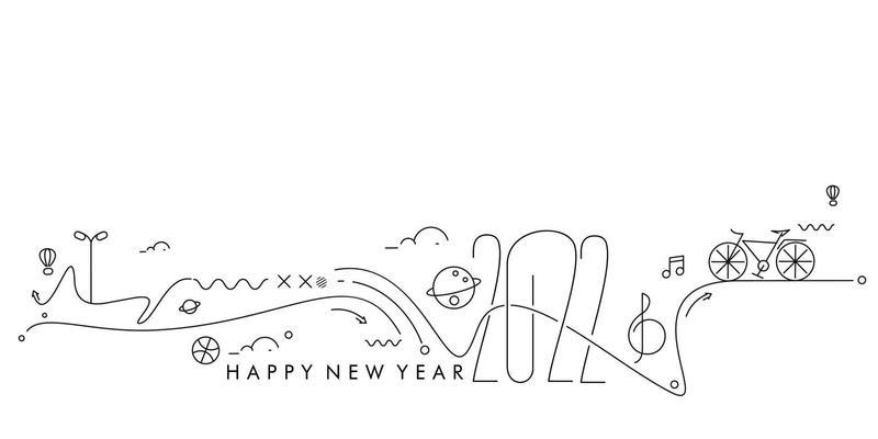 Happy New Year 2022 Text with travel world Design Patter, Vector illustration.