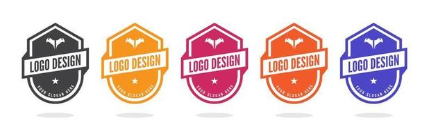 shield badge logo design template vector illustration. Set of five mountain travel emblems.