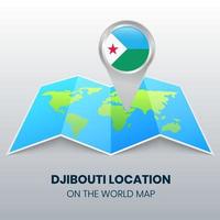 icono de ubicación de djibouti en el mapa mundial, icono de pin redondo de djibouti vector