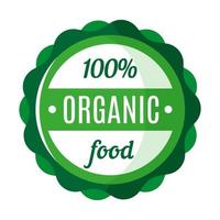 Vector round green organic and farm fresh food badge or logo.