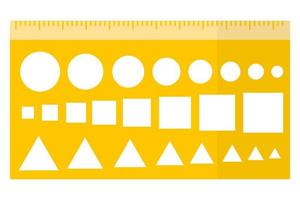 Vector cartoon yellow rectangular ruler with different figures.