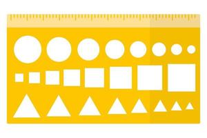 Vector cartoon yellow rectangular ruler with different figures.