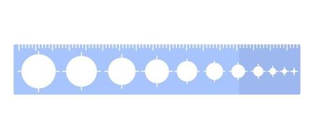 Vector cartoon blue rectangular ruler with circles of different diameters.