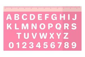 Vector cartoon pink rectangular ruler with alphabet.