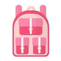 Vector cartoon pink school bag or backpack with pockets.