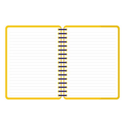 Vector cartoon yellow open ruled notebook.
