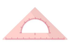 Vector cartoon pink triangular ruler with protractor.