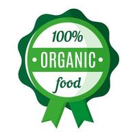 Vector round green organic and farm fresh food badge or label.