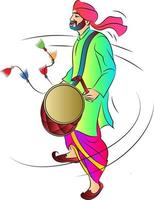 Punjabi bhangra drummer in harvest festival Lohari, vector illustration