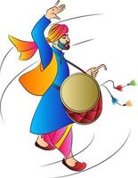 Punjabi bhangra drummer in harvest festival Lohari, vector illustration