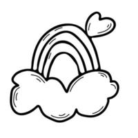 arco iris y nube. ilustración vectorial. doodle de mano lineal vector