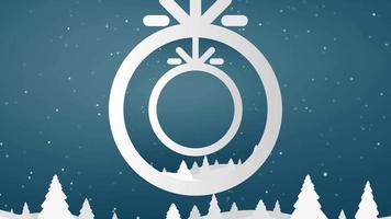feliz navidad y próspero año nuevo concepto. árbol de Navidad y nevadas sobre un fondo azul frío de invierno. video