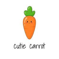 Print with cute carrot characters with text. Kawaii vegetable isolated on white background. Flat vector illustration.