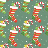 Seamless festive background with Christmas knitted sock and gift vector